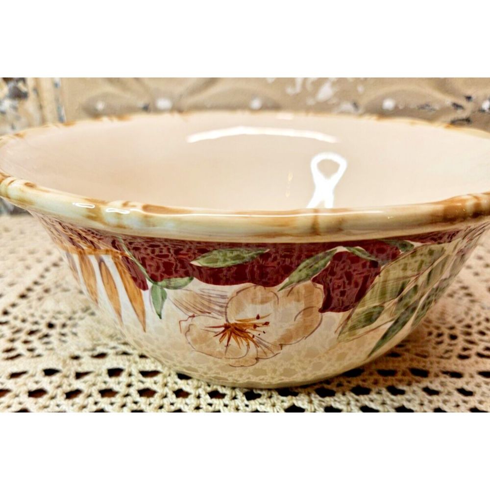 Home Trends Hibiscus Floral Ceramic Mixing Serving Vegetable Bowl